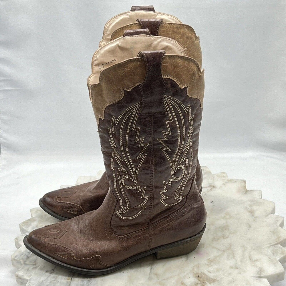 Coconuts by Matisse Women's Cimmaron Western Boot Choco/Beige Brown Sz 6 M